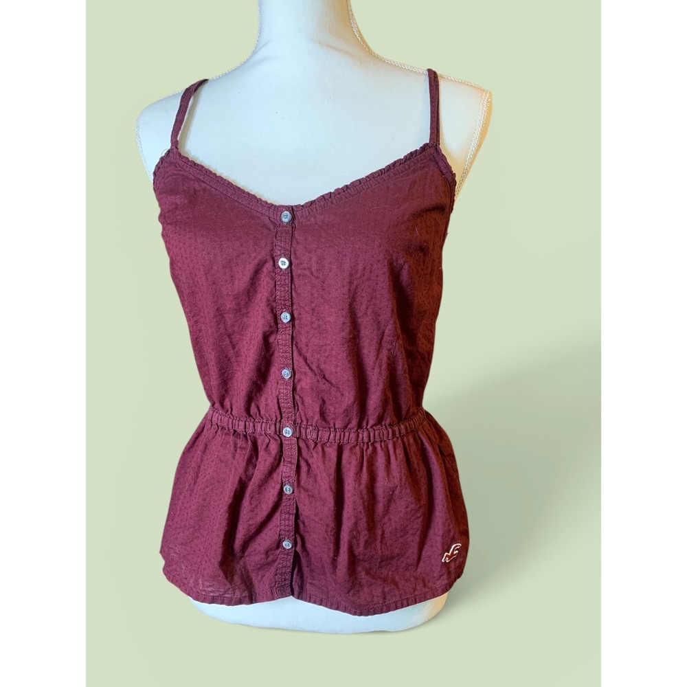 Hollister Y2K Womens Burgundy Dobby Cotton Peplum Camisole Top Boho Preloved